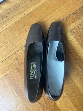 Salvatore Ferragamo Dark Brown gold Leather Square-Toe Loafers